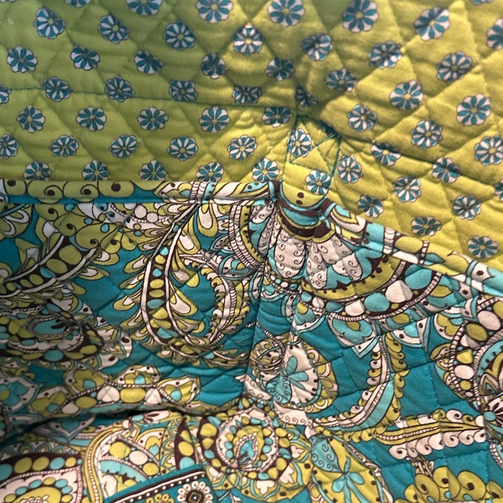 Vera Bradley Weekender Tote EUC Turquoise & Lime Paisley Extra Large Lots Pocket - Picture 7 of 11